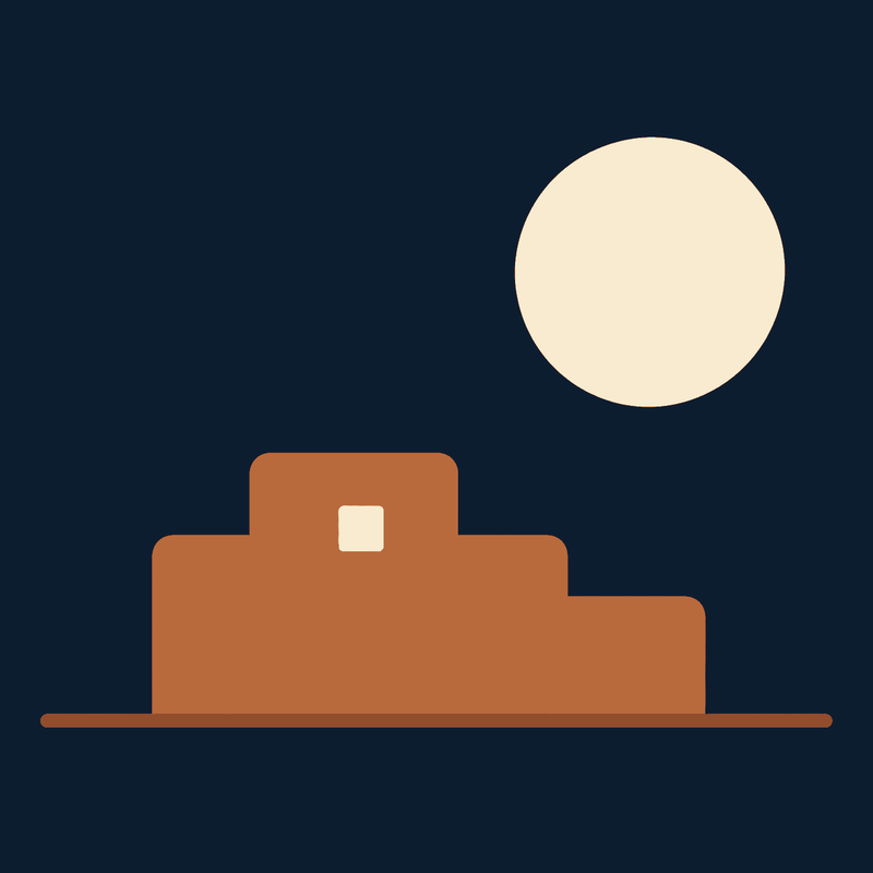 Adobe Moon logo: an adobe building with one lit window under a full moon